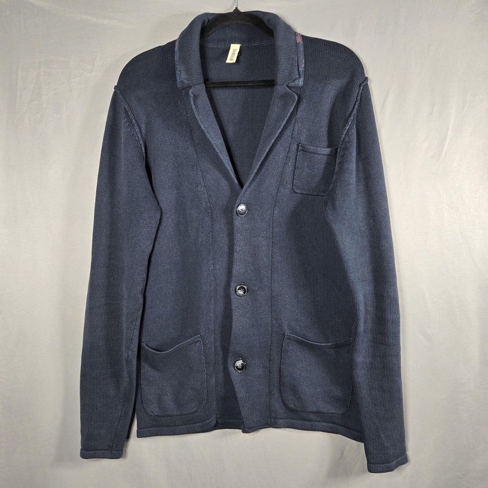 FRAME Men Large Cotton Knit Blazer Cardigan Blue Casual Sweater Sport Coat L